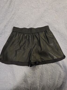 Zara Black Faux Leather Shorts High Waisted Smocked Elastic Waist NWT Size M